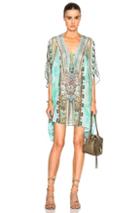 Camilla Mini Lace Up Caftan In Abstract,green