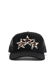 Amiri Three Star Trucker Hat In Animal Print,black