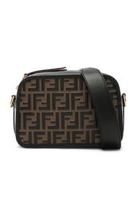 Fendi Logo Embossed Camera Case In Black,neutral