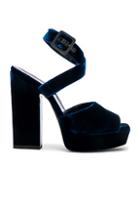 Saint Laurent Velvet Debbie Platform Sandals In Blue