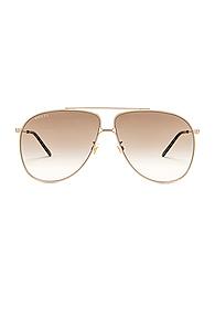 Gucci Shiny Gold Aviator Sunglasses In Metallic