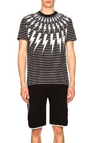 Neil Barrett Fair Isle Thunderbolt Striped Tee In Black,geometric Print,stripes