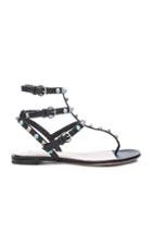 Valentino Rockstud Leather Rolling Thong Sandals In Black