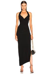 Norma Kamali Halter Sweetheart Side Drape Gown In Black