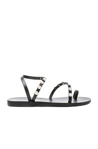 Ancient Greek Sandals Apli Leather Elefthera Pearls Sandals In Black