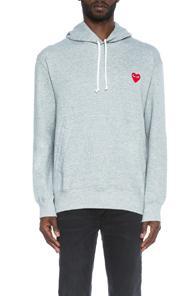 Comme Des Garcons Play Red Emblem Cotton Hoodie In Gray