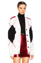 Msgm Shredded Cardigan Sweater In White,geometric Print