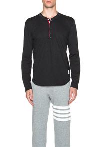 Thom Browne Long Sleeve Henley In Gray