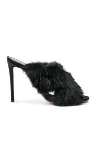 Aquazzura Mink Fur Purr 105 Mules In Black