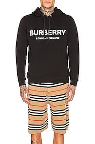 Burberry Logo Print Hoodie In Black