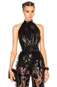 Rodarte Leather Halter Top In Black