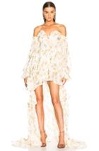 Dundas Asymmetric Ruffle Hem Dress In Floral,metallics,white