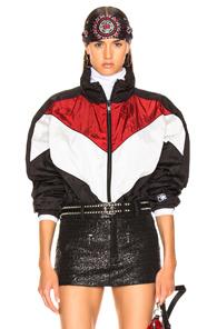 Alexander Wang Concealed Hood Windbreaker In Black,red,stripes,white
