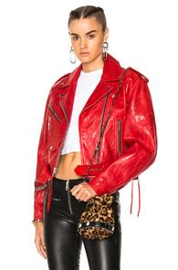 Adaptation Cropped Leather Moto Jacket In Red