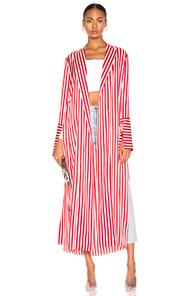Caroline Constas Jade Long Robe In Stripes,red