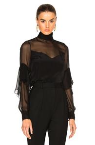Prabal Gurung Crepe De Chine Mock Neck Layered Sleeve Blouse In Black