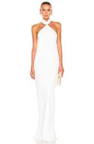 Brandon Maxwell Piped Neck Sheath Gown In White
