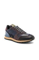 Valentino Rockstud Camouflage Sneakers In Blue,abstract