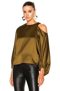 Tibi One Side Off Shoulder Top In Green