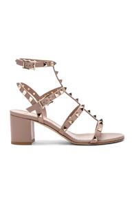 Valentino Leather Rockstud Sandals In Nude