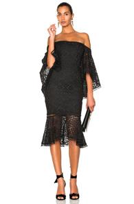 Nicholas Moroccan Tile Off Shoulder Midi Dress In Black
