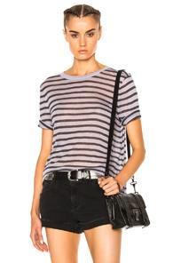 T By Alexander Wang Rayon Linen Stripe Tee In Purple,stripes