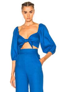 Mara Hoffman Blouson Tie Front Top In Blue