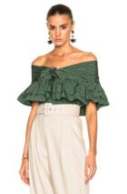 Isa Arfen Ruffle Knot Top With Short Sleeves In Green,stripes