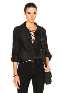 Frame Denim Lace Up Top In Black