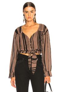 Nanushka Amulet Top In Mineral In Black,brown,stripes