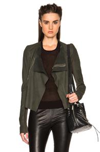 Rick Owens Nuvola Leather Low Neck Biker Jacket In Green