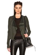 Rick Owens Nuvola Leather Low Neck Biker Jacket In Green