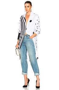 Monse Asymmetric Print Blouse In Geometric Print,stripes,white