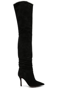 Amina Muaddi Suede Barbara Thigh High Boots In Black