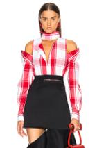 Monse Cold Shoulder Plaid Shirt In Checkered & Plaid,red