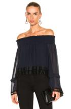 Nicholas Georgette Ruffle Off Shoulder Top In Blue