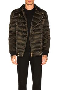 Balmain Double Zip Quilted Down Jacket In Green