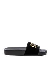 Dolce & Gabbana Velvet Dg Pool Slides In Black