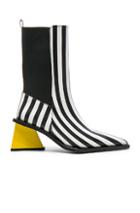 Marques ' Almeida Pointy Mid Leather Heel Boots In Black,white,stripes