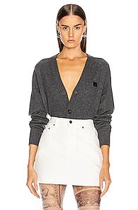 Acne Studios Neve Raglan Face Cardigan In Gray