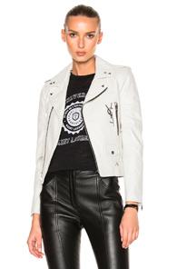 Saint Laurent Leather Jacket With Logo And Brooch In White