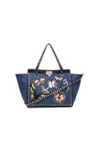 Valentino Butterflies Rockstud Medium Tote In Blue,animal Print
