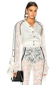 David Koma Lace Sleeve Ruffle Jacket In White