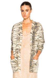 Saint Laurent Oversize Cardigan In Neutrals,animal Print