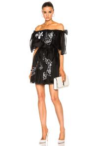Fendi Embroidered Garden Organza Dress In Black,floral