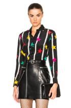 Saint Laurent Star Spray Crepe De Chine Blouse In Black,geometric Print