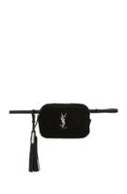 Saint Laurent Shearling Monogramme Lou Hip Belt With Pouch In Black
