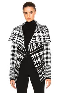 Barbara Bui Zip Cardigan In Black,white,checkered & Plaid
