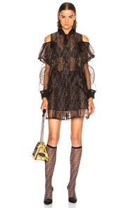 Fendi Cold Shoulder Sheer Logo Print Parka In Geometric Print,black,brown