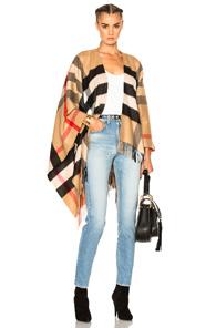 Burberry Collette Merino Wool Cashmere Check Cape In Neutrals,checkered & Plaid